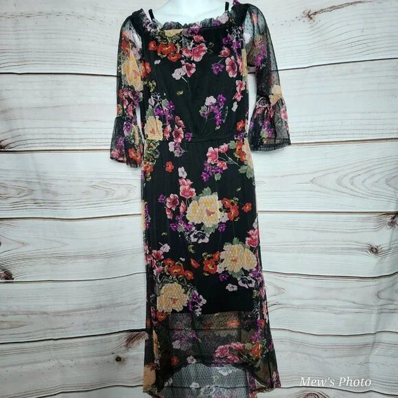 Kate & Mallory | Dresses | Nwot Kate Mallory Mesh Offtheshoulder Knit Hilo  Dress Red Floral Sz M | Poshmark